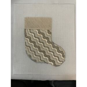 Christmas Stocking Needlepoint Canvas Complete White Gold 5-1/2" B35